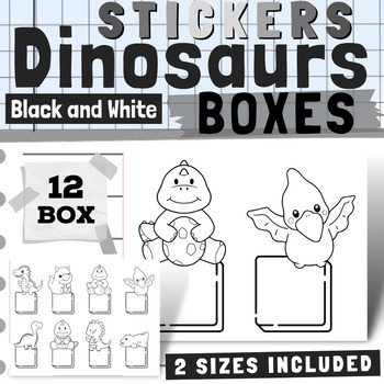 Preview of Black & White Outlines Dinosaurs Boxes Stickers | Activities, Lessons & Crafting