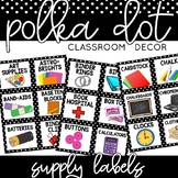 Supply Labels | Black and White Polka Dot Classroom Decor