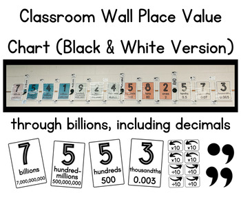 Preview of Black & White Place Value Chart Posters, Decimals through Billions
