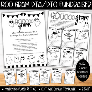 Preview of Black White Printing Halloween PTA PTO School Boo Gram Fall Fundraiser Template