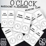 Black & White Reading Time O'clock Matching Flashcards in 