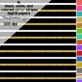 Black, White, and Colored Glitter Striped Digital Papers
