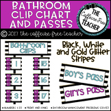 Black, White and Gold Stripe Bathroom Clip Chart and Bathr