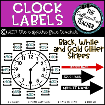 Preview of Black, White and Gold Stripe Clock Labels