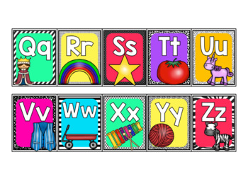 Black, White, and Rainbow Bright Classroom Alphabet Posters | TpT