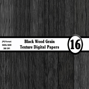 Preview of Black Wood Grain Digital Paper Pack - 16 Different Backgrounds Clip Art