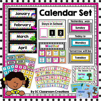 Black and Brights Calendar Set- Classroom Decor by SC Classroom Creations