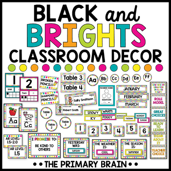 Preview of Black and Bright Classroom Decor Theme Bundle | Colorful Room Decorations