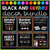 Black and Brights Classroom Decor Bundle (Manuscript Font)