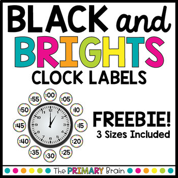 Preview of Clock Labels | Black and Brights Classroom Decor