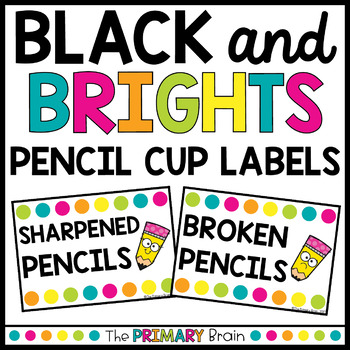 Preview of Pencil Cup Labels Freebie | Black and Brights Classroom Decor