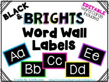 Preview of Black and Brights Word Wall Labels - Editable