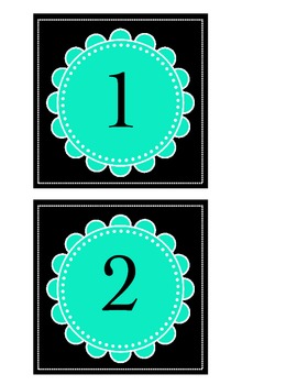 Preview of Black and Turquoise 1-20 number cards