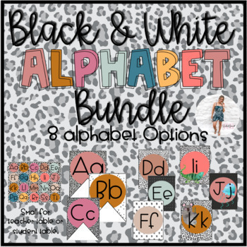 Preview of Black and White Alphabet Muted Colors English & Spanish