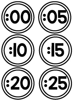 Black and White Analog Clock Numbers - Minute Hand Labels | TPT