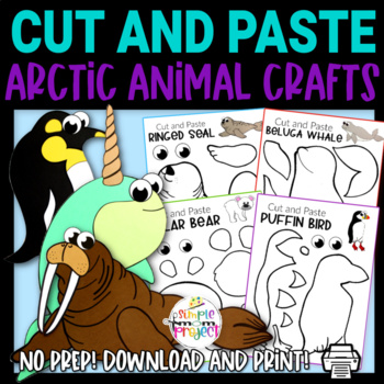 Preview of Black and White Arctic Animal Cut and Paste Craft Templates