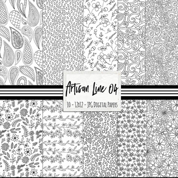 Black Floral Digital Paper: floral Papers Black and White Digital