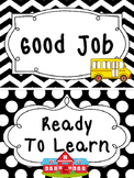 Black and White Back to School themed Behavior Clip Chart-7 Cards