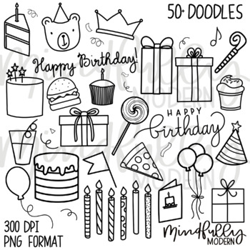 Black and White Birthday Party Clip Art - (Personal & Commercial) PNG, 300 DPI