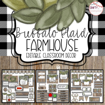 Preview of Buffalo Plaid Farmhouse - Editable Classroom Decor