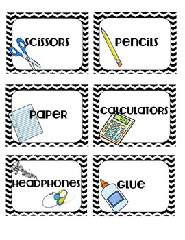 Black and White Chevron Classroom Supply Labels by Chelsea M | TpT