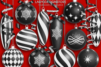 Red and White Christmas Ornaments Clipart, Christmas Balls