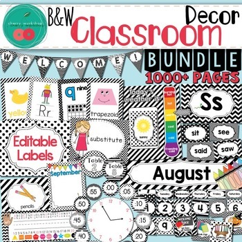Preview of Black and White Classroom Decor Bundle