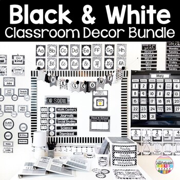 Preview of Black and White Classroom Decor Bundle - Editable