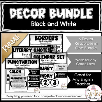 Preview of Black and White Classroom Decor Bundle for High School English