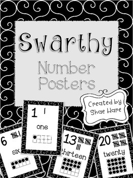 Preview of Black and White Classroom Number Posters