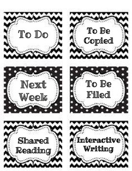 Preview of Black and White Classroom Organization Labels