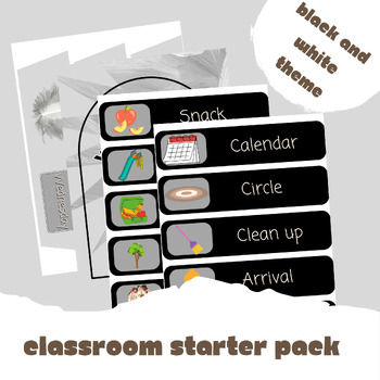 Preview of Black and White Classroom Pack: Schedule Cards, Labels, Alphabet Posters