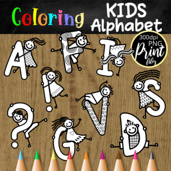 Preview of Black and White Coloring Clipart Kids Alphabet Letters