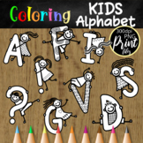 Black and White Coloring Clipart Kids Alphabet Letters