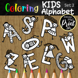 Black and White Coloring Clipart Kids Alphabet Letters Set 2