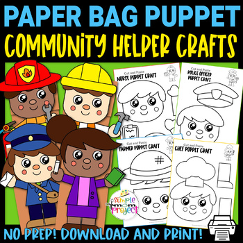 Preview of Black and White Community Helper Puppet Craft Templates