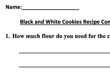 Preview of Black and White Cookies Adapted Recipe and Comprehension Questions