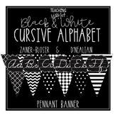 Black and White Cursive Alphabet Pennant Banner