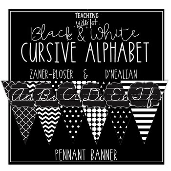 Preview of Black and White Cursive Alphabet Pennant Banner