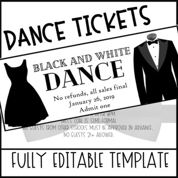 Preview of Black and White Dance Ticket Template