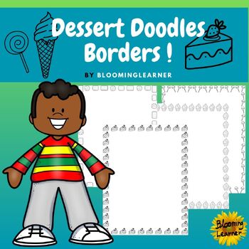 Preview of Black and White Dessert Doodles Worksheet Frames Borders Free PNG