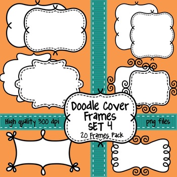 Preview of Black and White Doodle Cover Frames & Borders SET 4 for Commercial Use