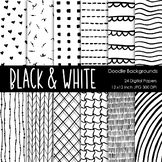 Black and White Doodle Digital Papers, 24 Hand Drawn Backg