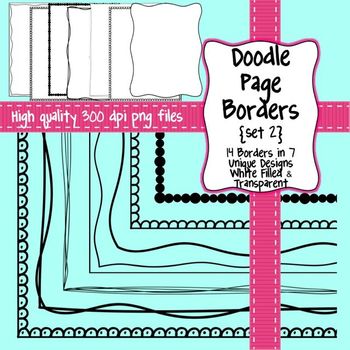 Preview of Black and White Doodle Page Borders SET 2 for Commercial Use