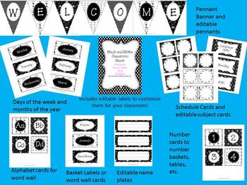 Preview of Black and White Editable Classroom Decor