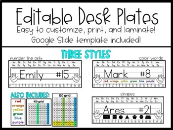 Preview of Black and White Editable Desk Plates for In Class or Distance Learning