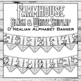 Black and White Farmhouse Alphabet Banner with Cursive and Print D'nealean