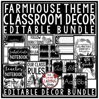 Preview of Black and White Farmhouse Classroom Decor Editable Newsletter Template 