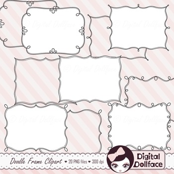 Black and White Frames / Doodle Page Borders / Clipart by Digital Dollface