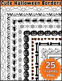 Black and White Halloween Doodle Borders/ Cute Frames Clipart Set